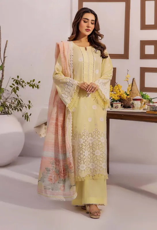 Adans Libas Stella Chikankari 25 Lime Yellow Chiffon – view 1 – Poshaq