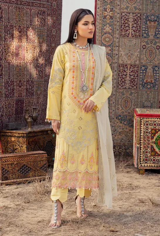 Adans Libas Traditional Attire Yellow Chiffon – view 1 – Poshaq
