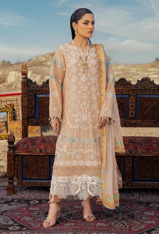 Adans Libas Traditional Attire Pale Peach Chiffon – view 1 – Poshaq