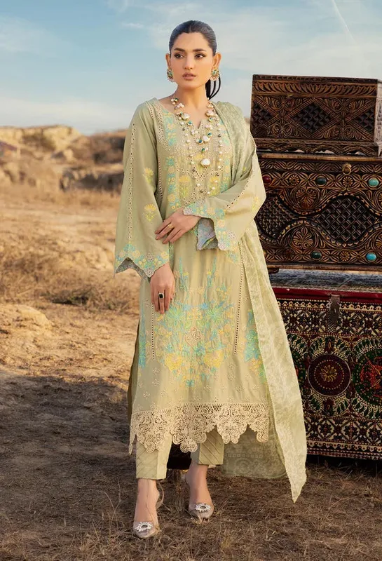 Adans Libas Traditional Attire Lime Chiffon – view 1 – Poshaq