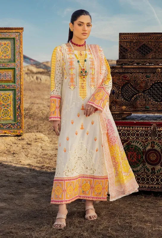 Adans Libas Traditional Attire White Chiffon – view 1 – Poshaq