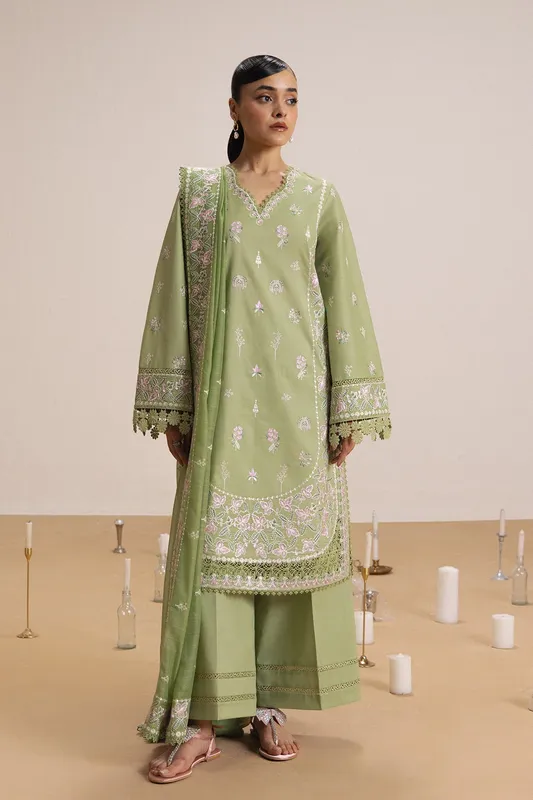 Afrozeh Basic Pret 26 RTW Pistachio Green Lawn – view 1 – Poshaq