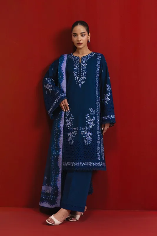 Afrozeh Basic Pret 26 RTW Dark Navy Blue Lawn – view 1 – Poshaq