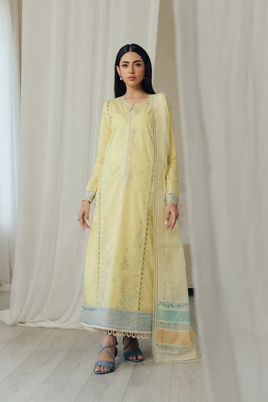 Afrozeh Day Break 26 Lemon Yellow Organza – view 1 – Poshaq