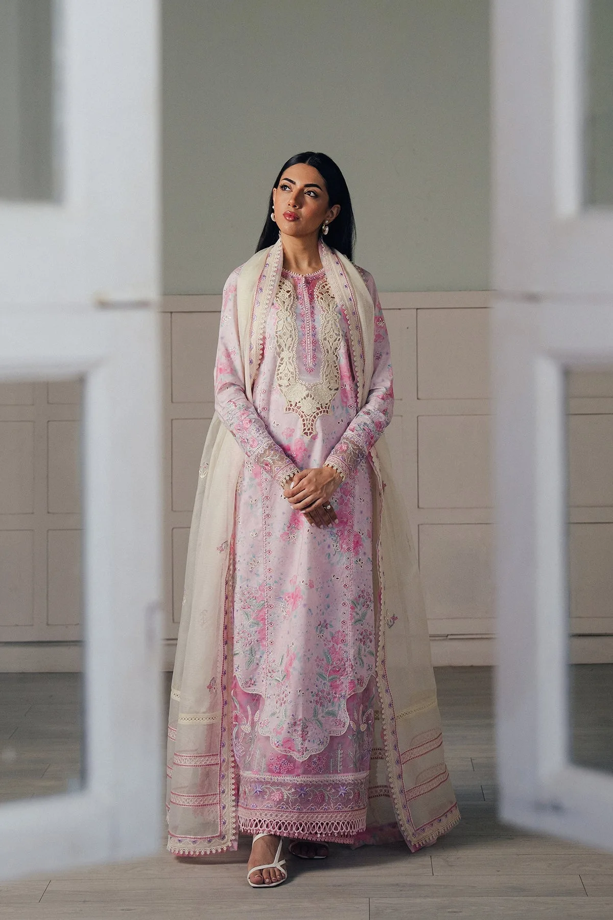Afrozeh Day Break 26 Light Pink Organza – view 1 – Poshaq
