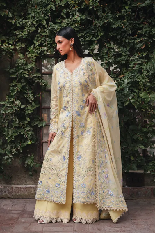 Afrozeh Sheer Khurma Eid Pret 26 Butter Yellow Cotton – view 1 – Poshaq