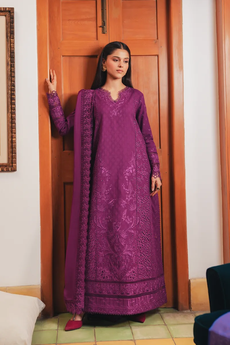 Afrozeh Sheer Khurma Eid Pret 26 Magenta Jacquard – view 1 – Poshaq