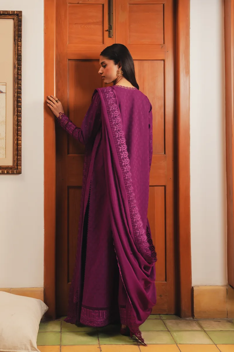 Afrozeh Sheer Khurma Eid Pret 26 Magenta Jacquard – view 2 – Poshaq