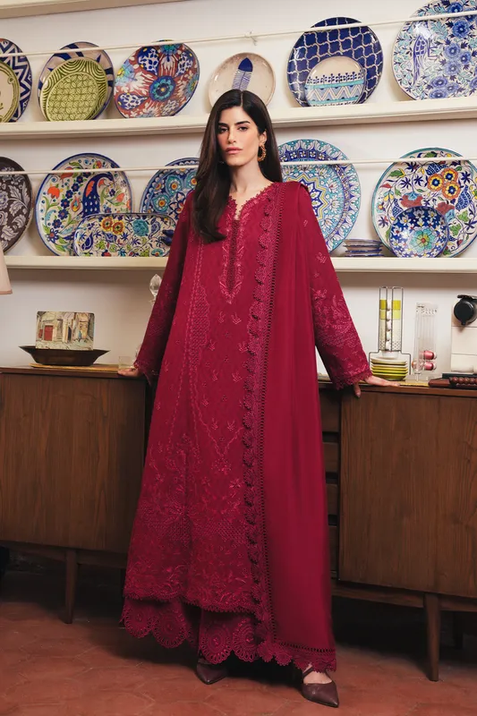 Afrozeh Sheer Khurma Eid Pret 26 Maroon Jacquard – view 1 – Poshaq