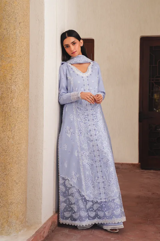 Afrozeh Sheer Khurma Eid Pret 26 Light Blue Grey Lawn – view 1 – Poshaq