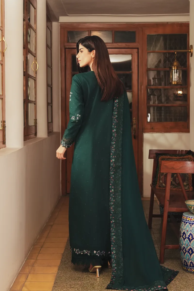 Afrozeh Sheer Khurma Eid Pret 26 Bottle Green Lawn – view 2 – Poshaq