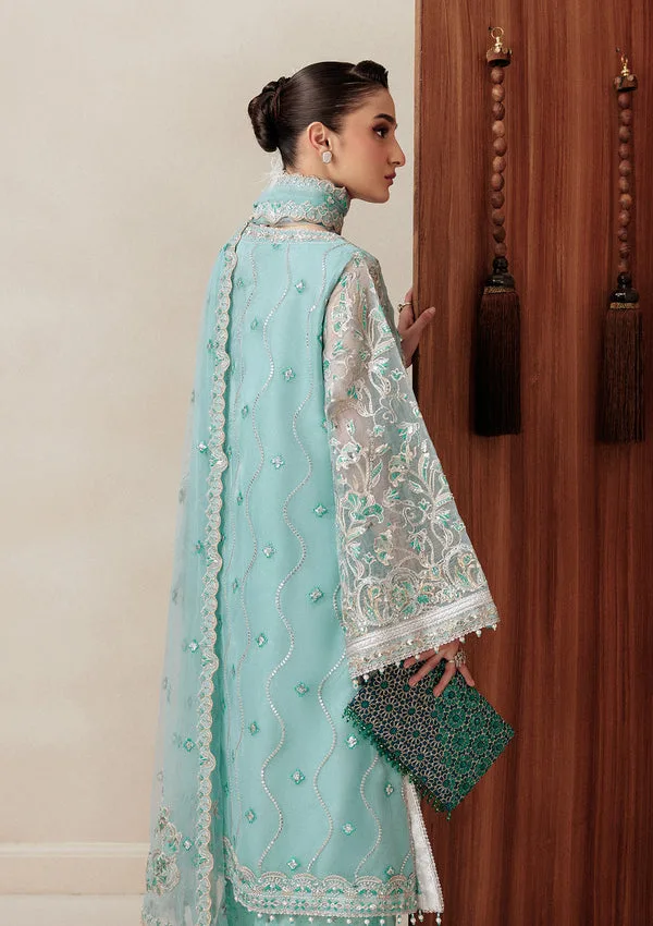 Pastel blue silk dress with subtle net detailing – view 2 – Poshaq