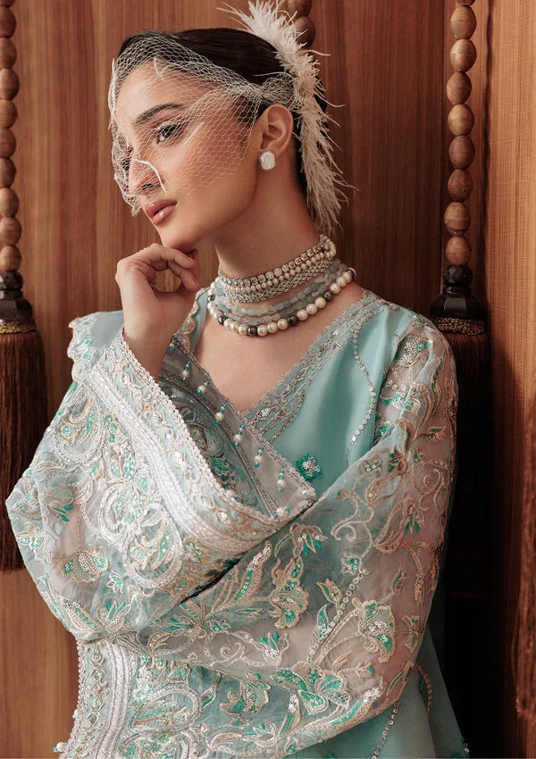 Pastel blue silk dress with subtle net detailing – view 3 – Poshaq