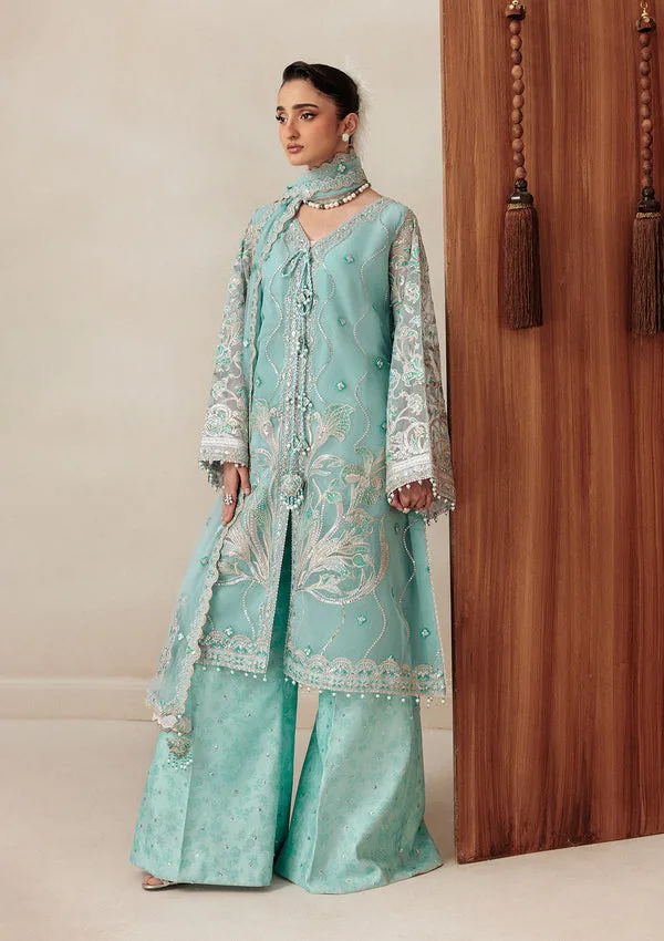 Pastel blue silk dress with subtle net detailing – view 5 – Poshaq