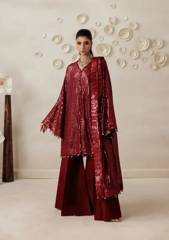 maroon chiffon dress with silk lining – view 1 – Poshaq