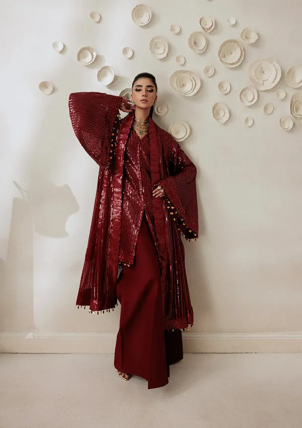 maroon chiffon dress with silk lining – view 2 – Poshaq