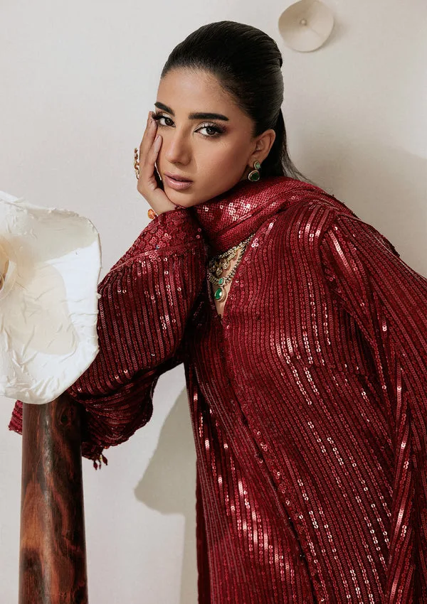 maroon chiffon dress with silk lining – view 3 – Poshaq