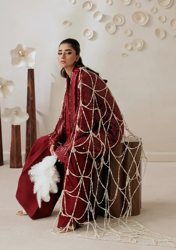 maroon chiffon dress with silk lining – view 6 – Poshaq
