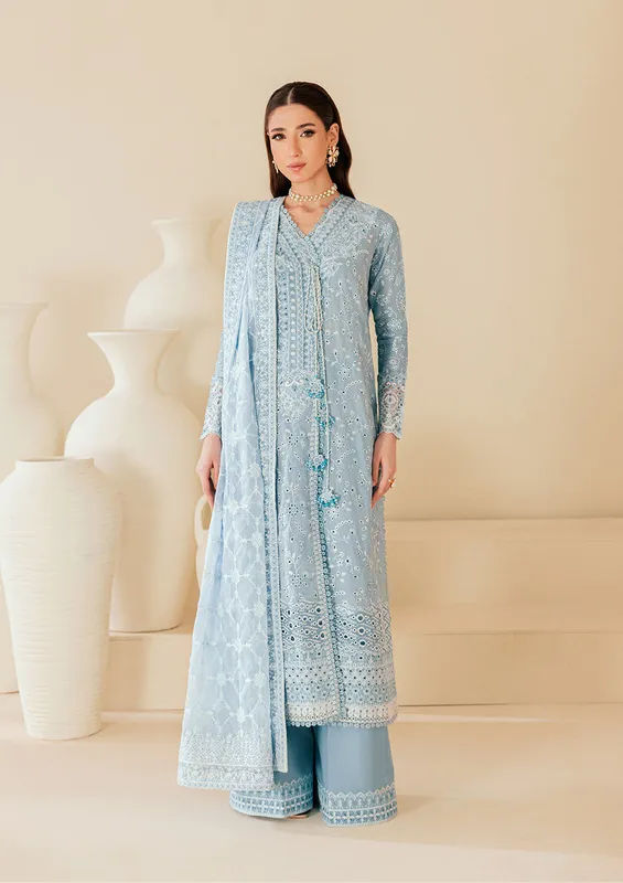 Grey lawn outfit with organza detailing – view 1 – Poshaq