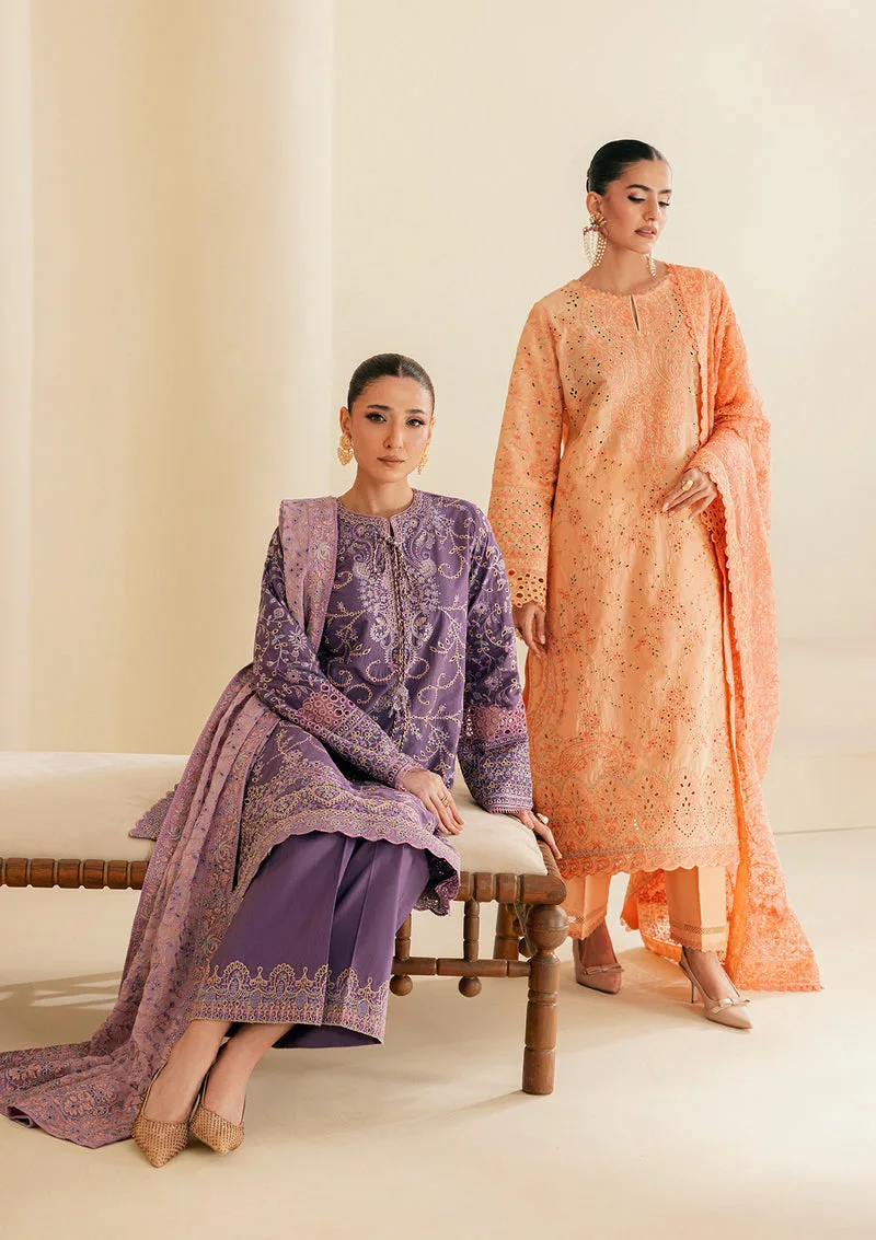 Lavender three‑piece lawn set with embroidered organza shirt, cotton trousers and chiffon dupatta – view 4 – Poshaq