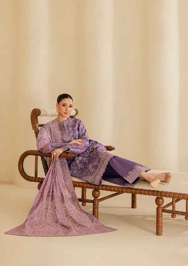 Lavender three‑piece lawn set with embroidered organza shirt, cotton trousers and chiffon dupatta – view 5 – Poshaq