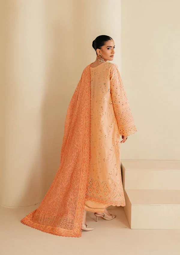 Apricot orange long shirt with embroidered organza detailing – view 2 – Poshaq