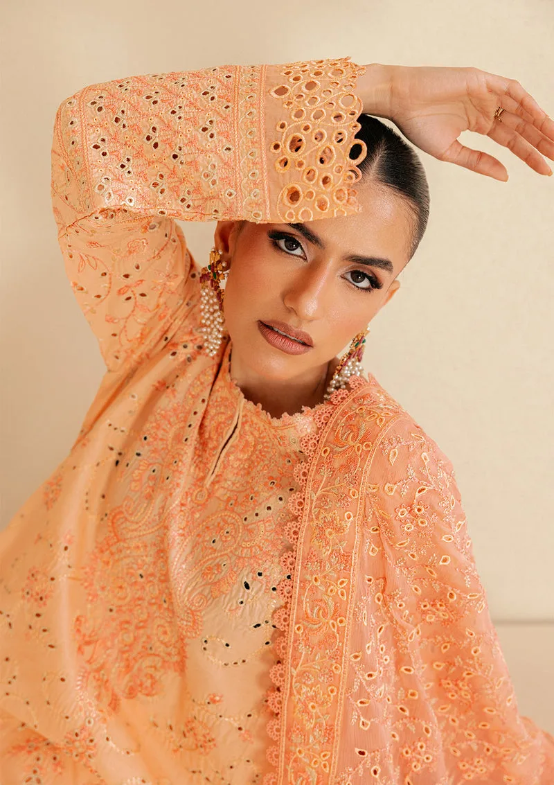 Apricot orange long shirt with embroidered organza detailing – view 3 – Poshaq