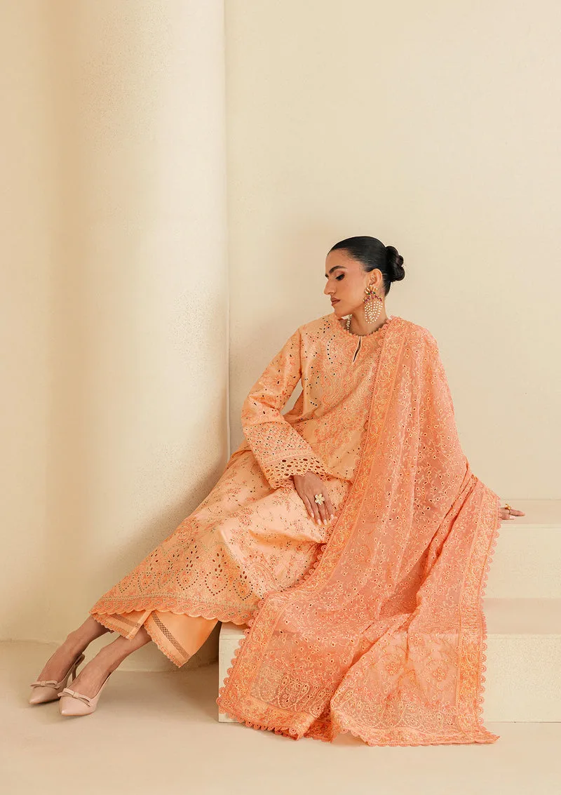 Apricot orange long shirt with embroidered organza detailing – view 4 – Poshaq