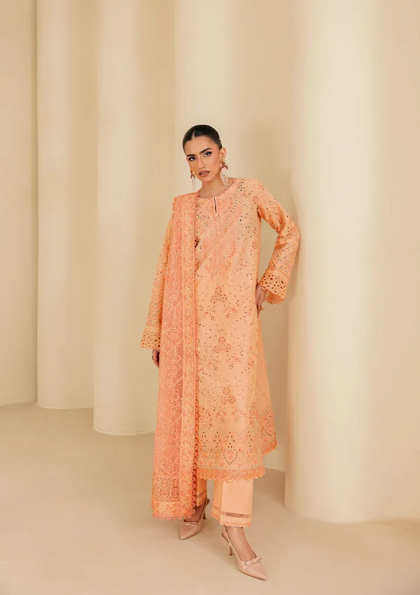 Apricot orange long shirt with embroidered organza detailing – view 5 – Poshaq