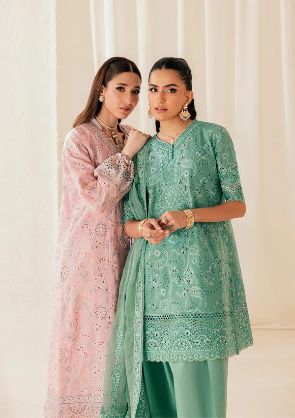 Sea green three‑piece lawn set with organza embroidered shirt and chiffon dupatta – view 6 – Poshaq