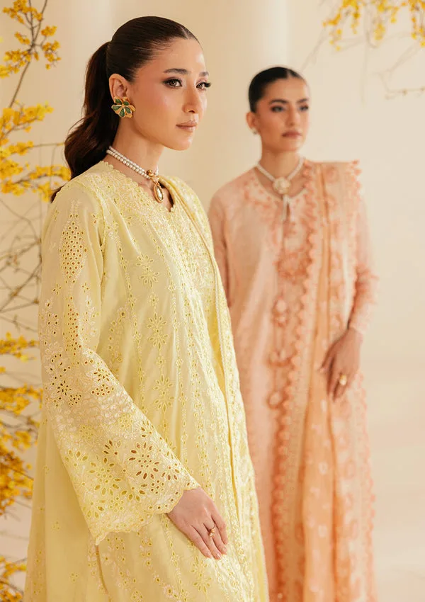 Dust yellow three‑piece lawn suit with embroidered silk and organza details – view 5 – Poshaq