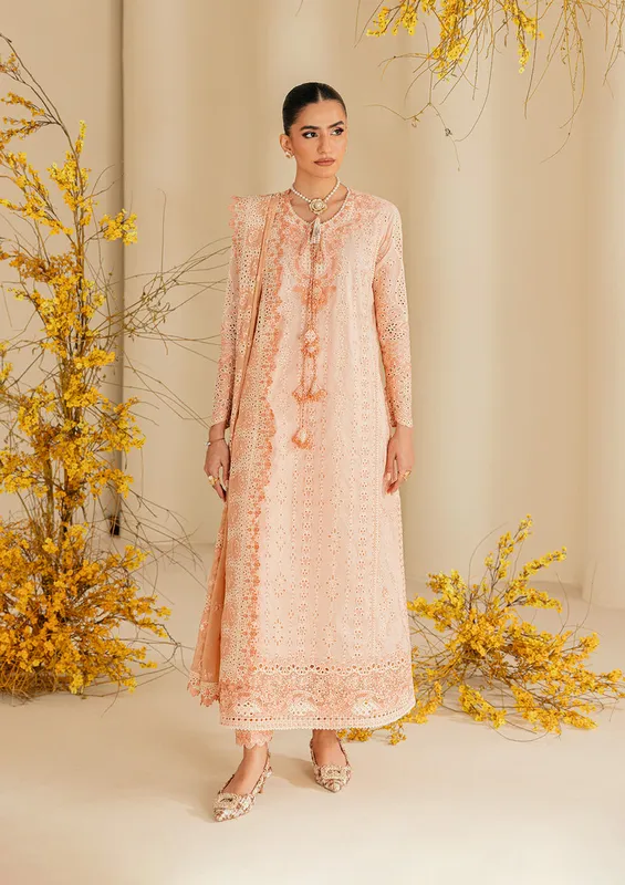 Light Peach Pink long shirt with embroidered details – view 1 – Poshaq
