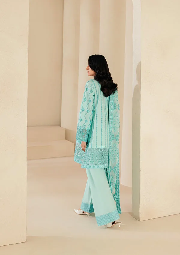 Ferozi three‑piece lawn set with embroidered organza shirt, cotton trousers and chiffon dupatta – view 2 – Poshaq