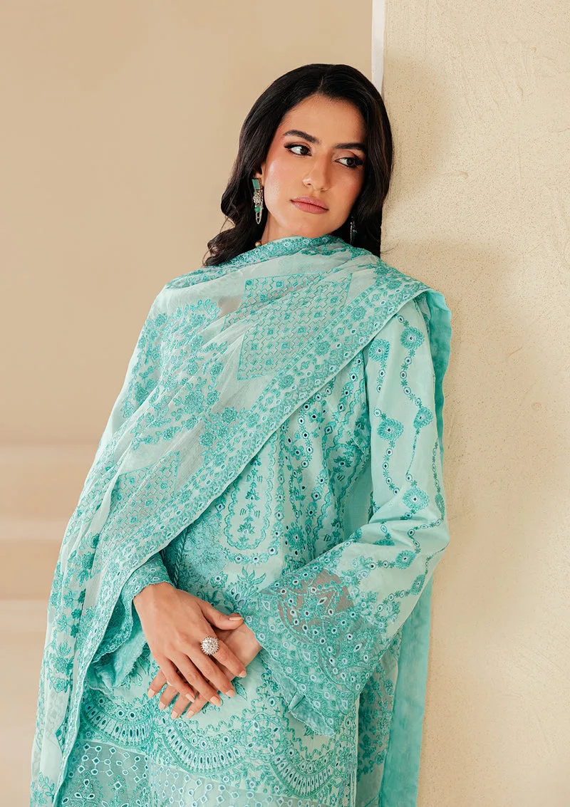Ferozi three‑piece lawn set with embroidered organza shirt, cotton trousers and chiffon dupatta – view 3 – Poshaq