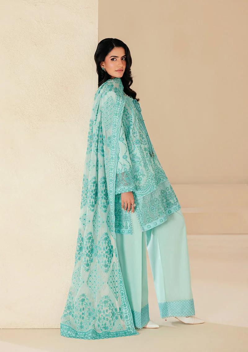 Ferozi three‑piece lawn set with embroidered organza shirt, cotton trousers and chiffon dupatta – view 4 – Poshaq