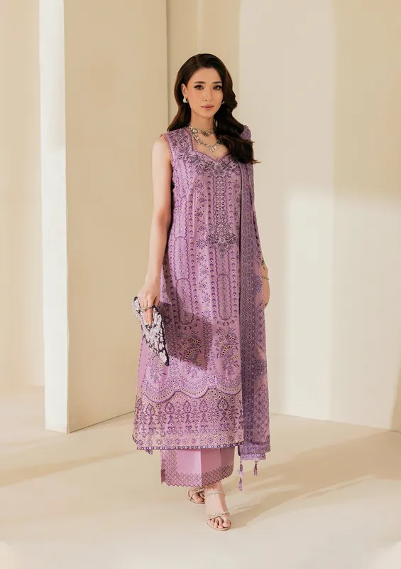 Lilac long shirt with embroidered organza detail – view 1 – Poshaq