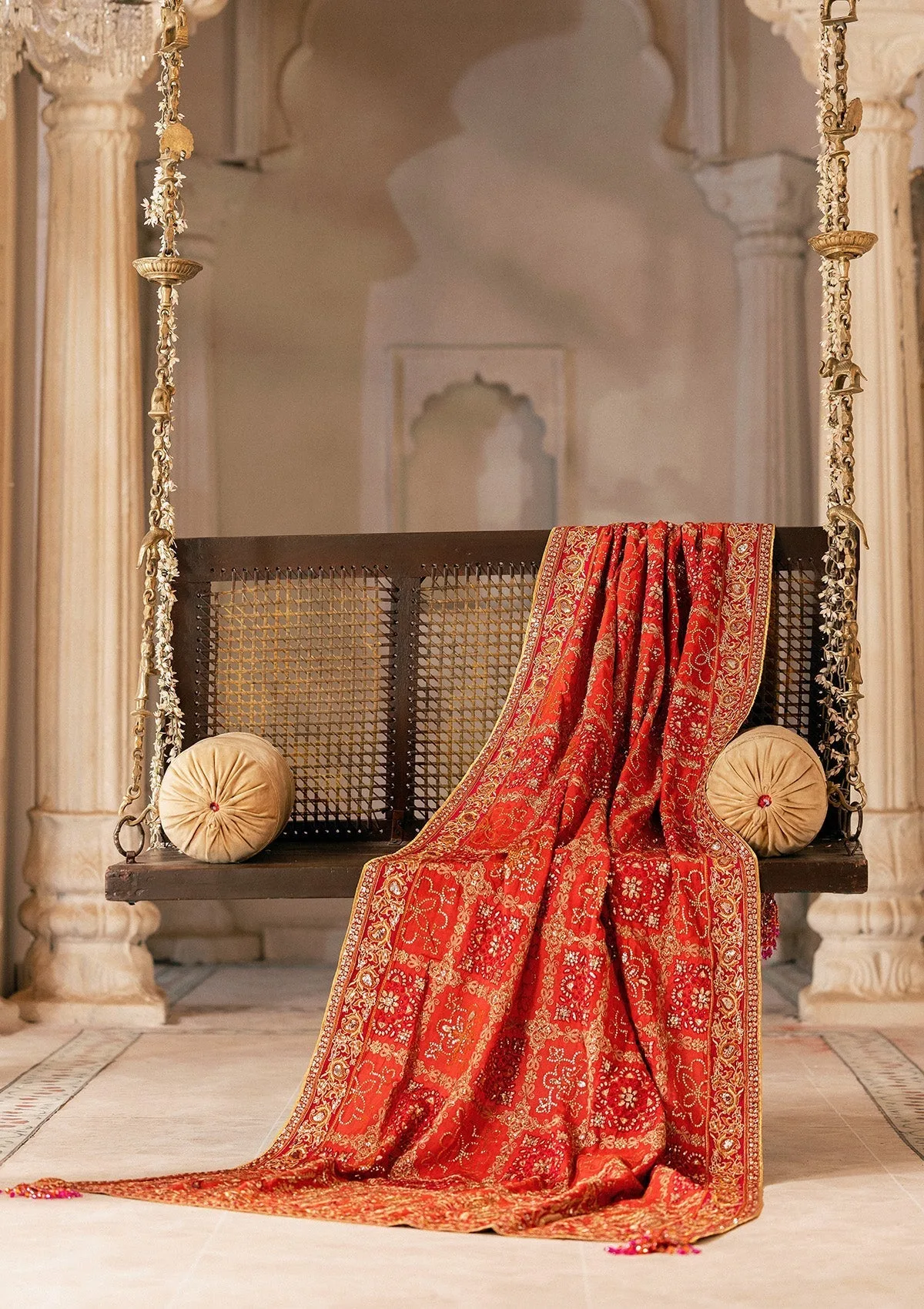Coral silk shawl with delicate embroidery – view 1 – Poshaq