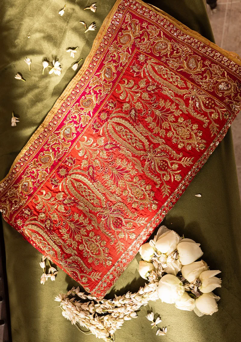 Coral silk shawl with delicate embroidery – view 2 – Poshaq