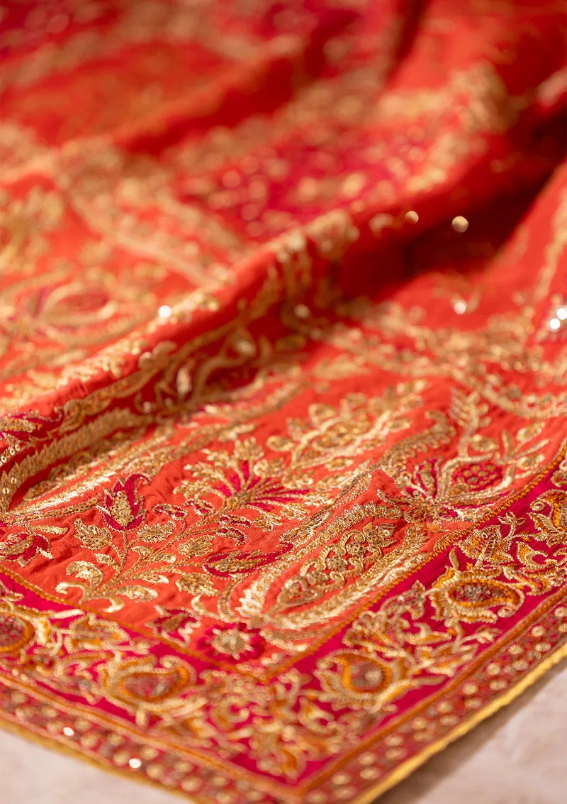 Coral silk shawl with delicate embroidery – view 3 – Poshaq
