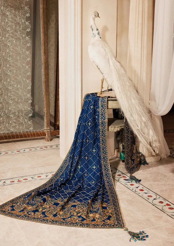 Royal blue medium silk shawl with elegant drape – view 1 – Poshaq
