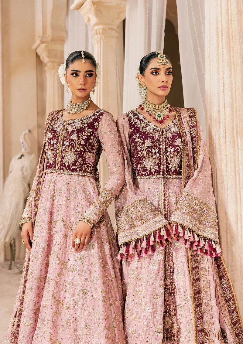 Pink bridal three‑piece suit with embroidered organza shirt, silk trousers and chiffon dupatta – view 2 – Poshaq