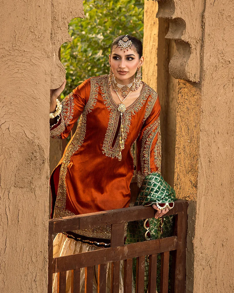 Raw silk bridal gown with Dori embroidery – view 6 – Poshaq