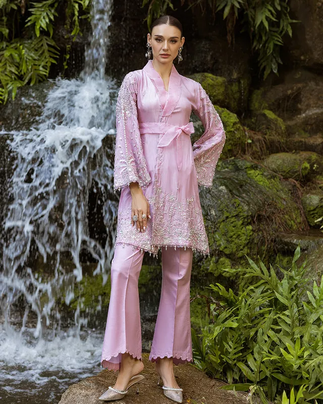 Lilac organza gown with silk detailing and viscose lining – view 1 – Poshaq