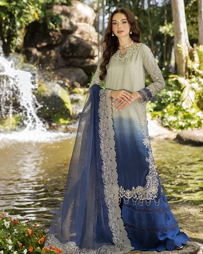 Blue raw silk dress with smooth silhouette – view 2 – Poshaq