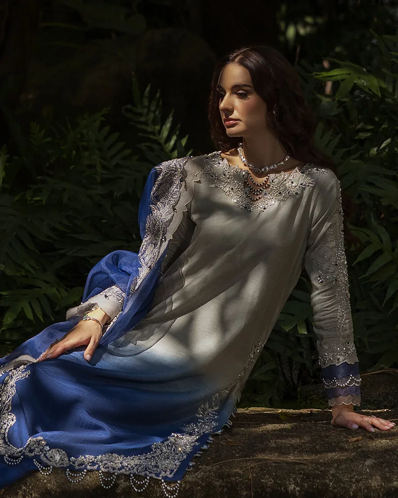 Blue raw silk dress with smooth silhouette – view 4 – Poshaq