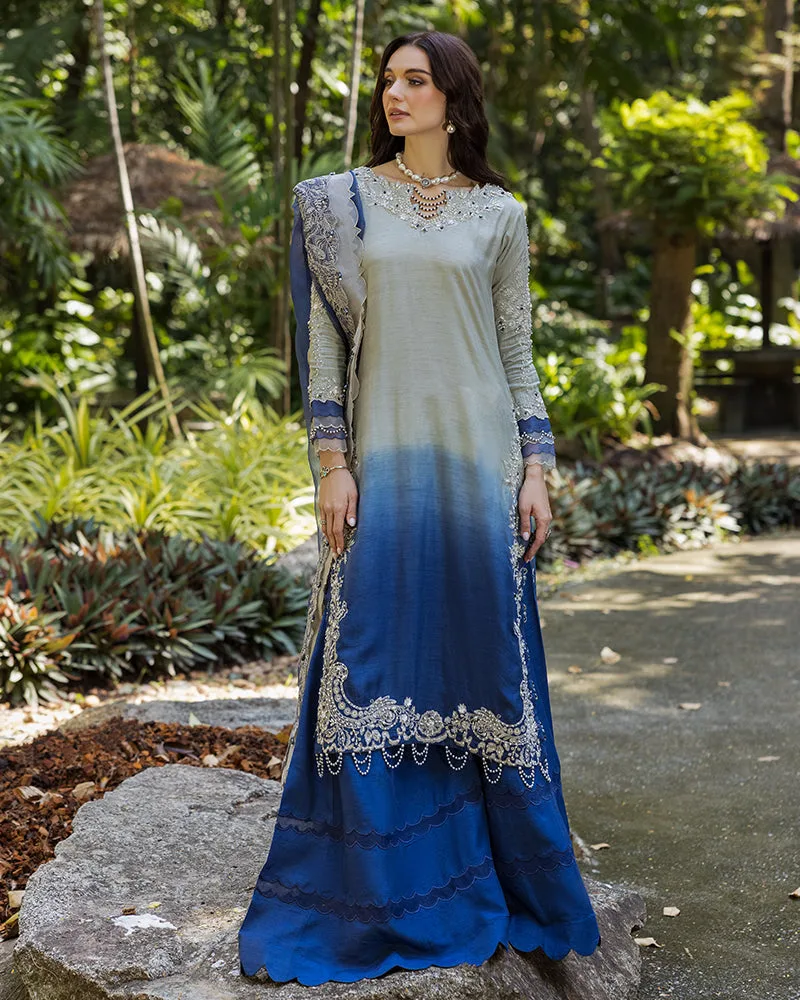 Blue raw silk dress with smooth silhouette – view 5 – Poshaq
