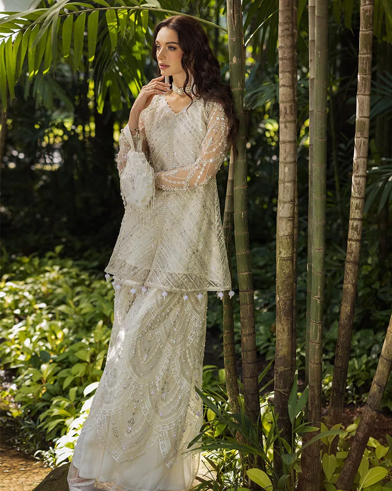Ivory net front open shirt with crystal and pearl detailing – view 6 – Poshaq