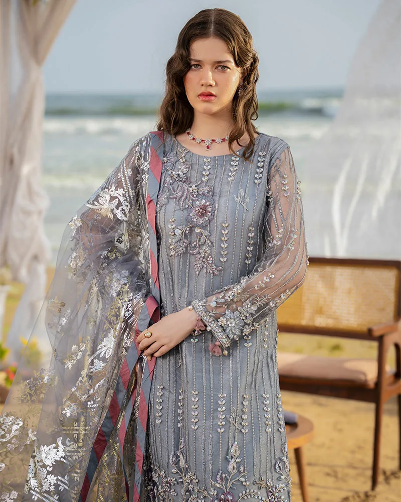 Soft gray net shirt with sequin embroidery and matching viscose trousers – view 4 – Poshaq