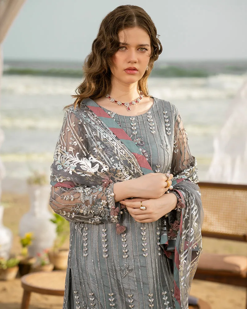 Soft gray net shirt with sequin embroidery and matching viscose trousers – view 5 – Poshaq