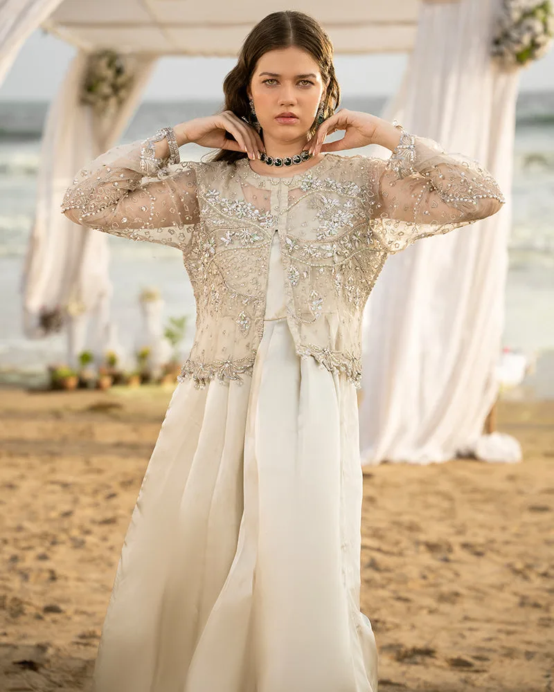 Ivory organza jacket with pearl and diamant embellishments – view 5 – Poshaq
